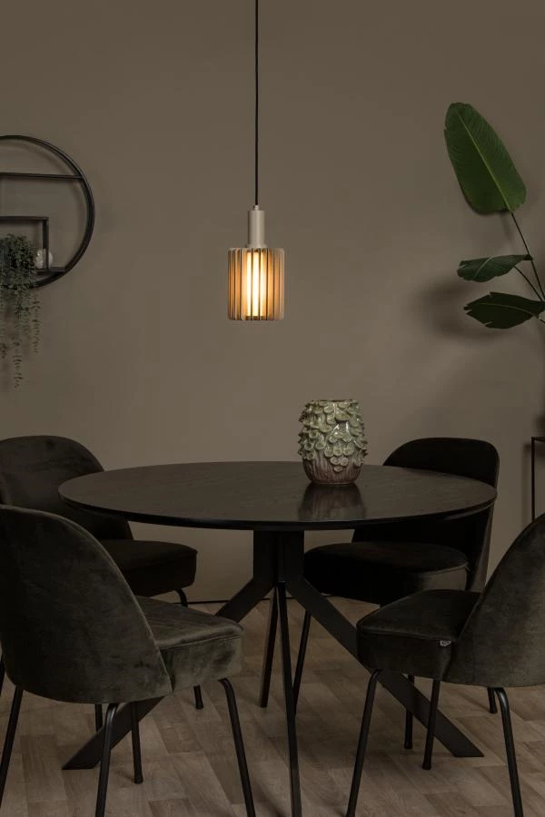 Lucide LAMBRES - Pendelleuchten - Ø 15 cm - 1xE27 - Taupe - Atmosphäre 1